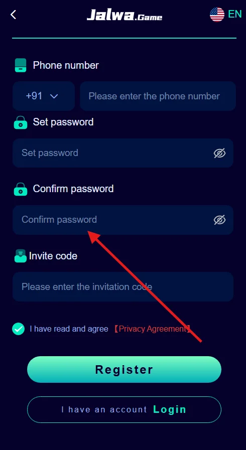 Enter the password again to confirm
